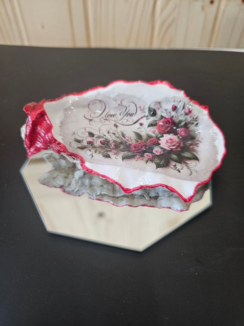 I  Love You Decoupage oyster shell on mirror