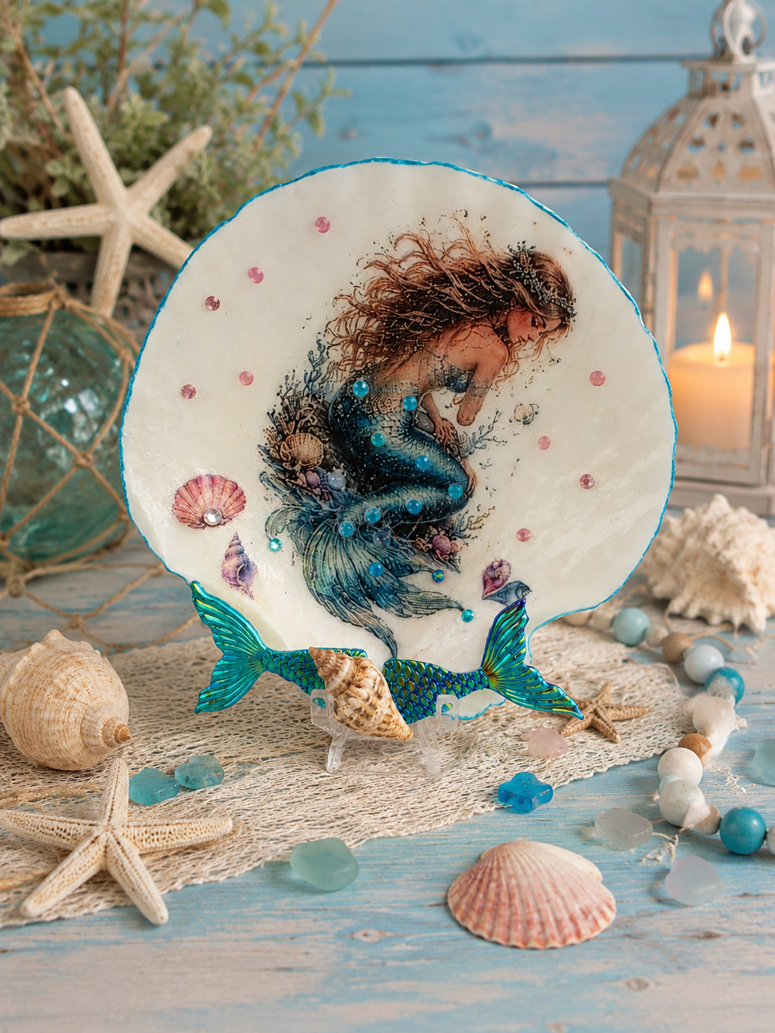 Mermaid Decoupage Shell Trinket Dish