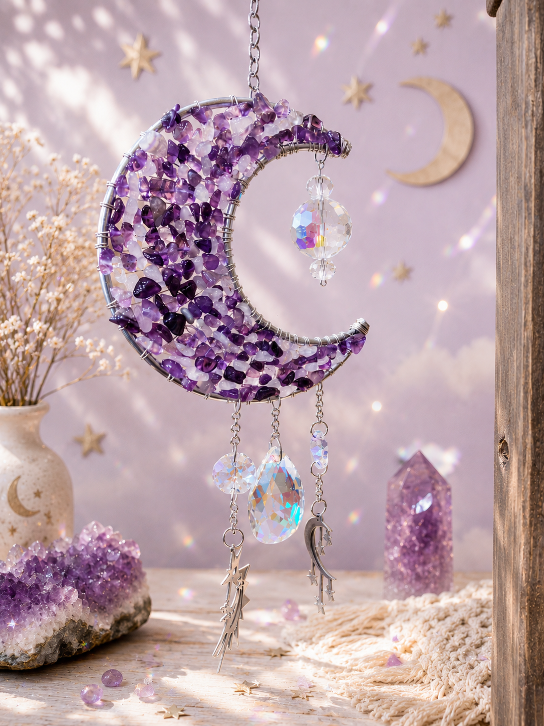 Amethyst Crescent Moon Suncatcher