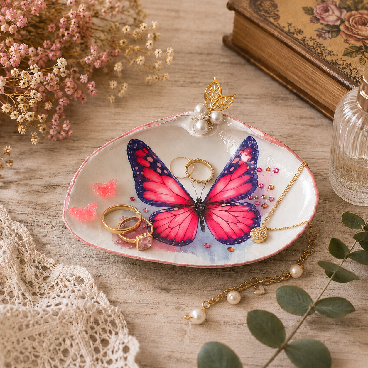 Pink Butterfly Trinket Dish